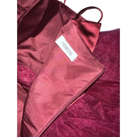 Hebeos Burgundy Tulle Short Party Dress Size Sz XL Womens Lace Appliqué Spaghett - Picture 5 of 9